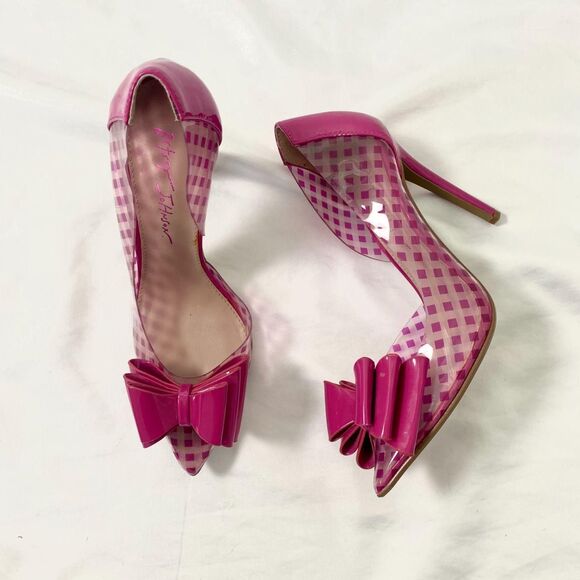 Betsey Johnson Shoes - BETSEY JOHSON Fuchsia Checkered Kaison Pointed-Toe Stiletto Heel Bow Pumps 7.5